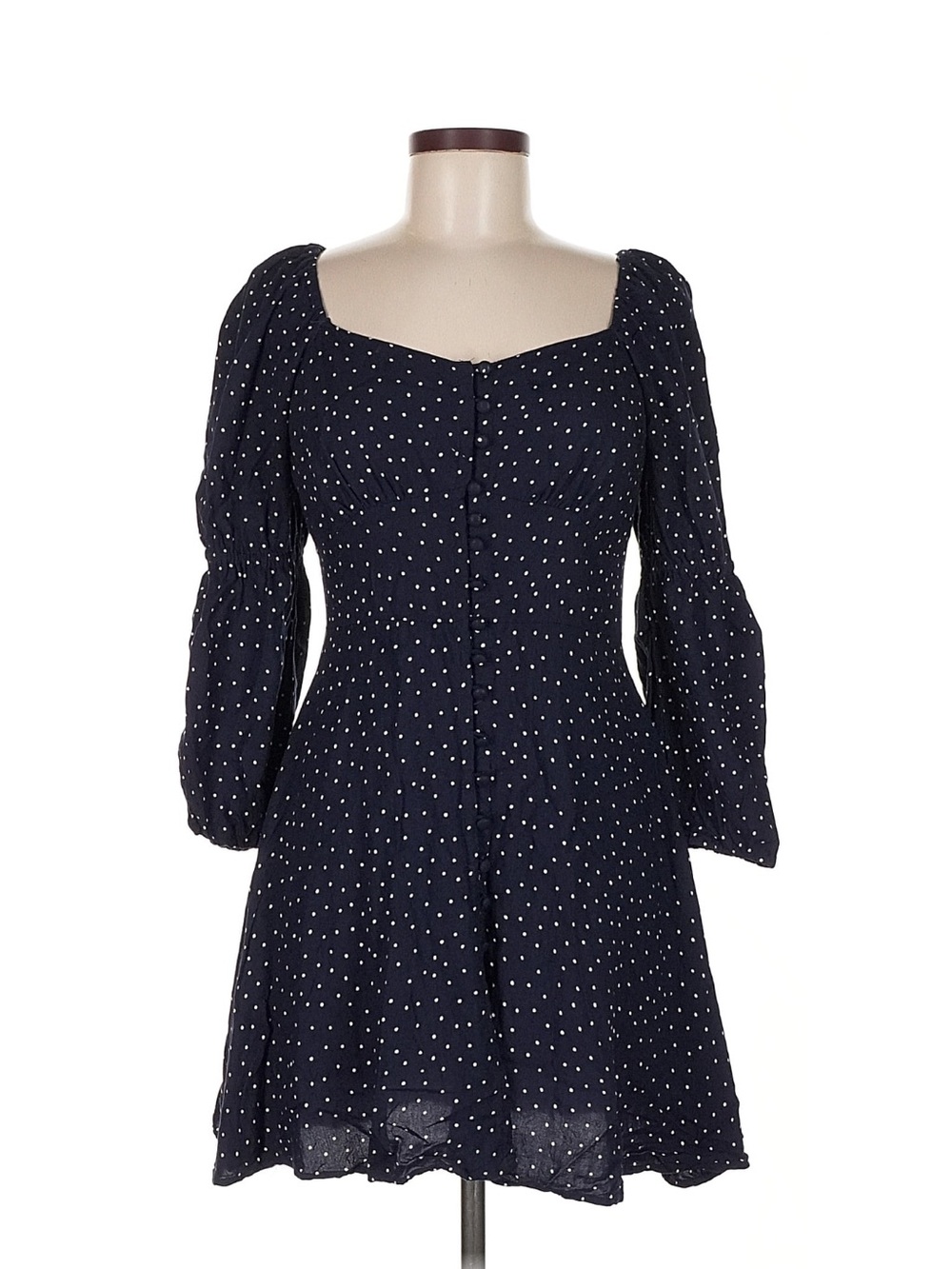 ANGIE Navy Polka Dot Square Neck Dress